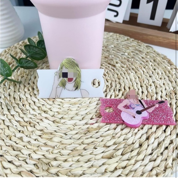 10 pc Taylor swift tumbler cup accessories kit 4 straw covers 3 plates 3 charms - Picture 2 of 3